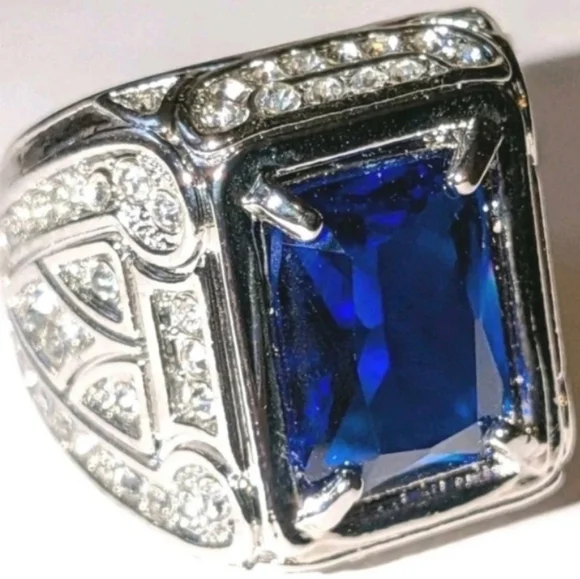 Silver and Blue Men's Ring